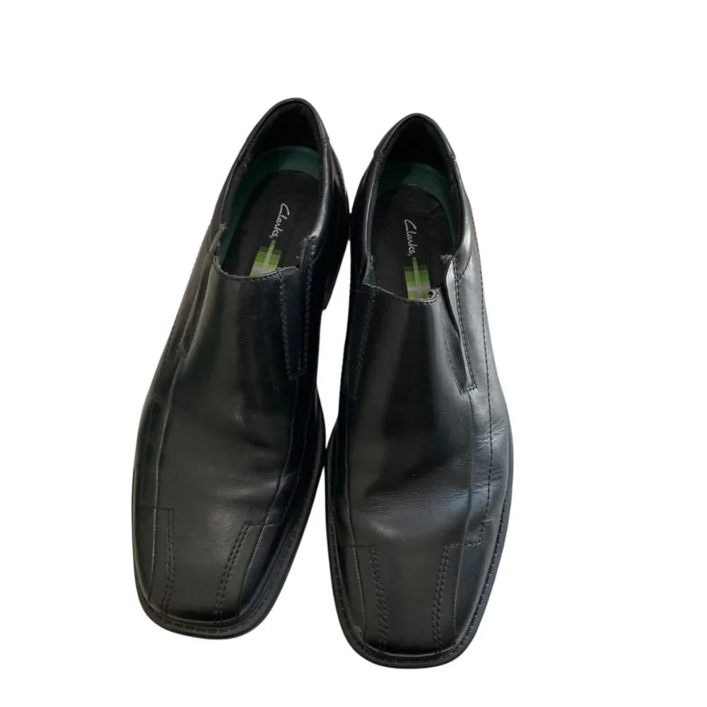 Clarks Leather England Deane Square Toe Loafer Mens 10M Black Office Career Work